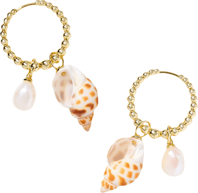 Gold-Tone Oleana Spotted Shell Huggie Drop Earrings