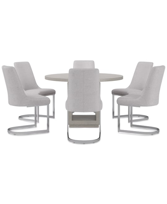 Tivie 7-Pc. Dining Set (Round Table & 6 Metal Dining Chairs)
