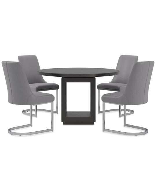 Tivie 5-Pc. Dining Set (Round Table & 4 Metal Dining Chairs)