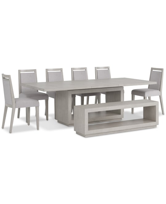 Tivie 8-Pc. Dining Set (Rectangular Table, 6 Wood Dining Chairs & Bench)