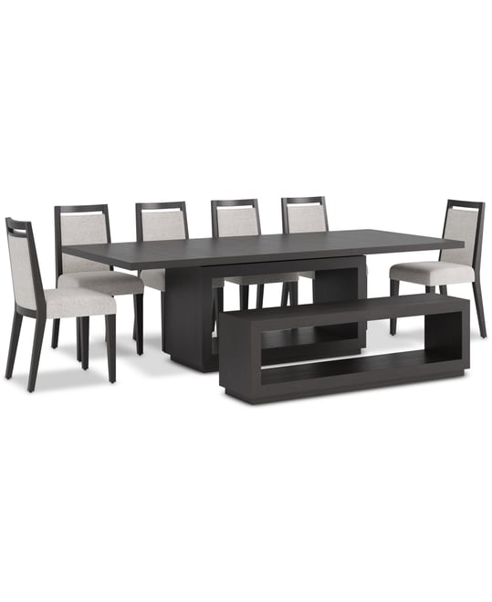 Tivie 8-Pc. Dining Set (Rectangular Table, 6 Wood Dining Chairs & Bench)