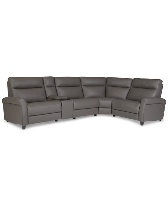 Thandler 5-Pc. Leather L Shape Sectional with 3 Power Recliners and 1 Storage Console, Exclusively at Macy's