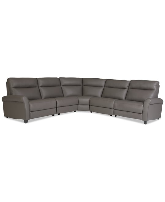 Thandler 5-Pc. Leather L Sectional with 3 Power Recliners and Drop Down Table, Exclusively at Macy's