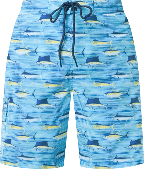 Men's Scribble Fish Drawstring 7" Surf Shorts