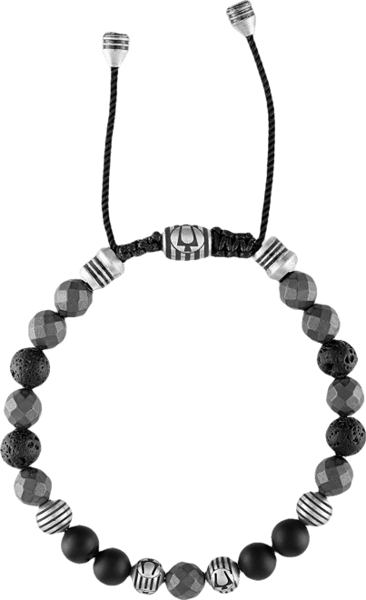 Men's Marine Star Beaded Bolo Bracelet in Stainless Steel