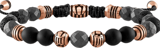 Rose Gold-Tone Ip Stainless Steel Black Onyx Beaded Cord Slider Bracelet