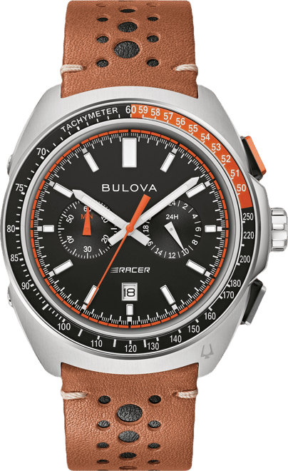 Men's Chronograph Racer Brown Leather Strap Watch 42mm