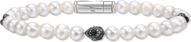 Marc Anthony Men's Freshwater Pearl & Lion Beaded Bracelet in Sterling Silver-Plate, BVB1161-wswprl