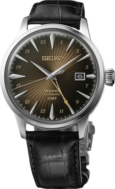 Seiko Men's Automatic Presage Cocktail Time Black Leather Strap