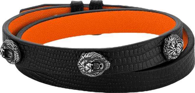 X Marc Anthony Men's Lion Head Studded Leather Wrap Bracelet