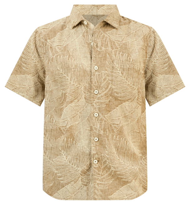 Men's Sand Desert Leaf-Print Linen Blend Shirt