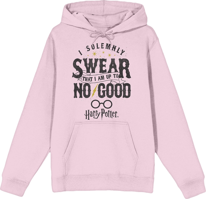 Men's I Solemnly Swear I Am Up To No Good Long Sleeve Cradle Pink Hooded Sweatshirt-Medium