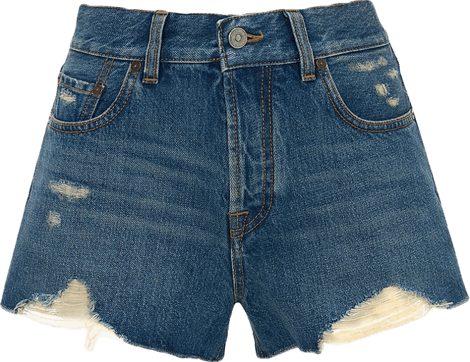 Distressed Shorts In Mid Blue Wash – Victoria Beckham Int