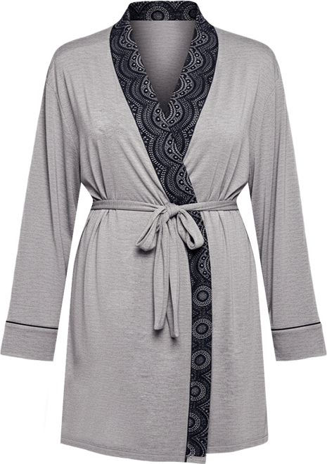 Women's Cotton Blend Contrast Lace Robe