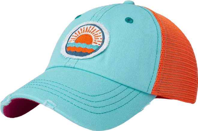 Salty Lady Women's Adjustable Snap Back Mesh Aqua with Sun Patch Trucker Hat
