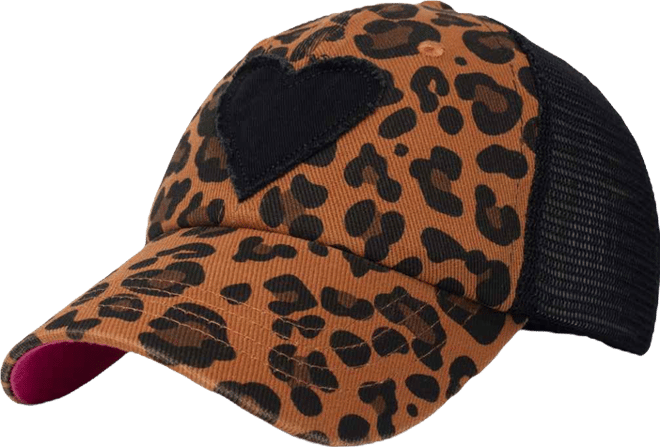 Leopard Lady Women's Adjustable Snap Back Mesh Leopard Print with Heart Trucker Hat