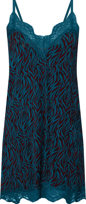 Women's Zebra Print Jersey Knit Chemise with Lace Trims and Adjustable Straps