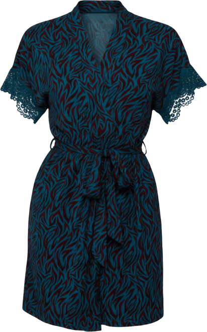 Women's Zebra Print Jersey Knit Robe with Lace Trims