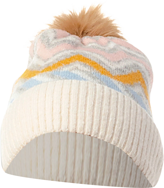 Women's Chevron Faux Fur Pom Cuff Beanie