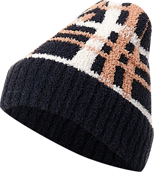 Women's Cozy Plaid Beanie with Cuff Detail