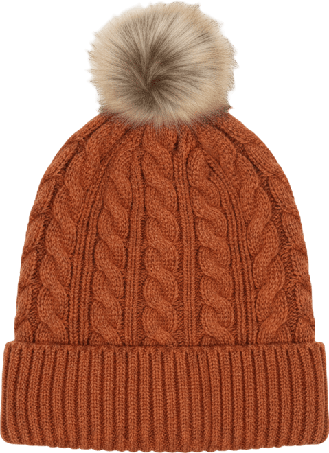 Women's Cable Knit Faux Fur Pom Beanie
