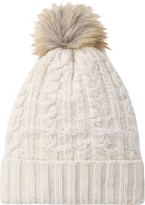 Women's Cable Knit Faux Fur Pom Beanie