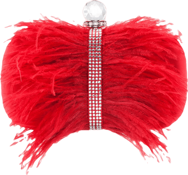 Women's Feather Embellished Minaudiere Clutch