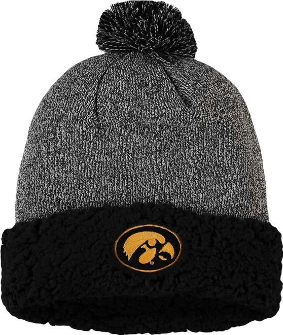 Women's Black Iowa Hawkeyes Snug Cuffed Knit Hat with Pom