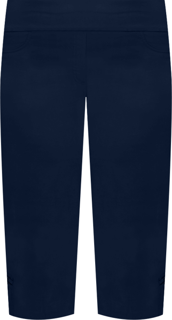 Plus Size Essentials Solid Pull-On Capri Pants with Detailed Split Hem