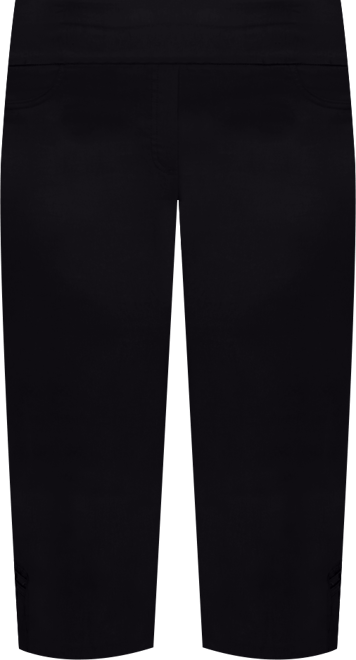 Plus Size Essentials Solid Pull-On Capri Pants with Detailed Split Hem