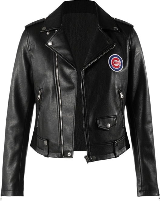 Women's  Black Chicago Cubs Faux Leather Moto Full-Zip Jacket
