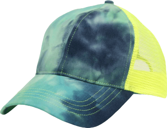 Women's Ponytail Messy Buns Tie Dye Truck Mesh Ponycap Hat