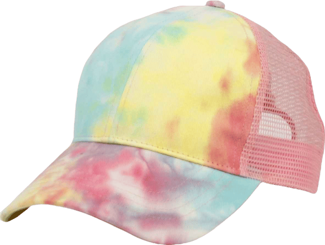 Women's Ponytail Messy Buns Tie Dye Truck Mesh Ponycap Hat