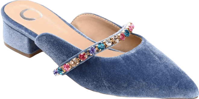 Women's Jewel Rhinestone Embellished Velvet Slip On Flats