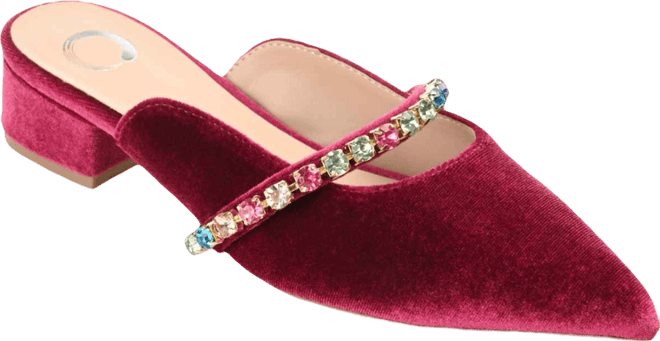 Women's Jewel Rhinestone Embellished Velvet Slip On Flats