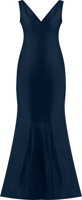 Women's Shirred Shoulder Stretch Satin Mermaid Dress with Slight Train