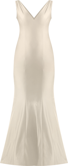 Women's Shirred Shoulder Stretch Satin Mermaid Dress with Slight Train