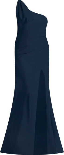 Women's Cascading Bow One-Shoulder Stretch Satin Mermaid Dress with Slight Train