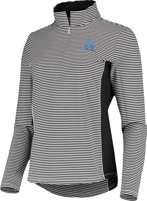 Women's  Black Los Angeles Dodgers Aubrey Stripe Block IslandZone Half-Zip Jacket
