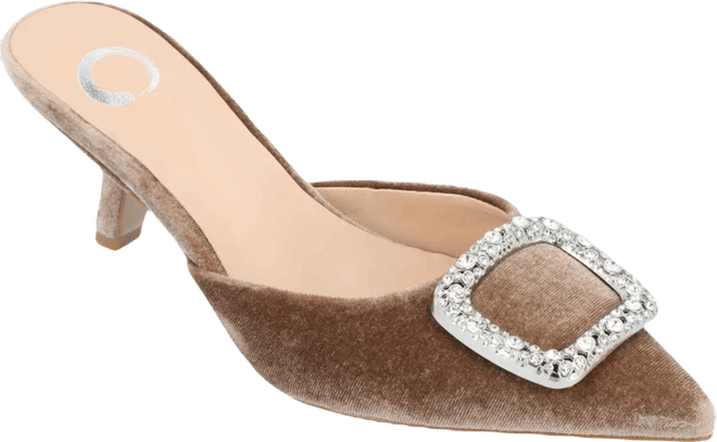 Women's Rishie Ornamented Kitten Heel Velvet Slip On Pumps