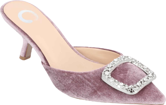 Women's Rishie Ornamented Kitten Heel Velvet Slip On Pumps