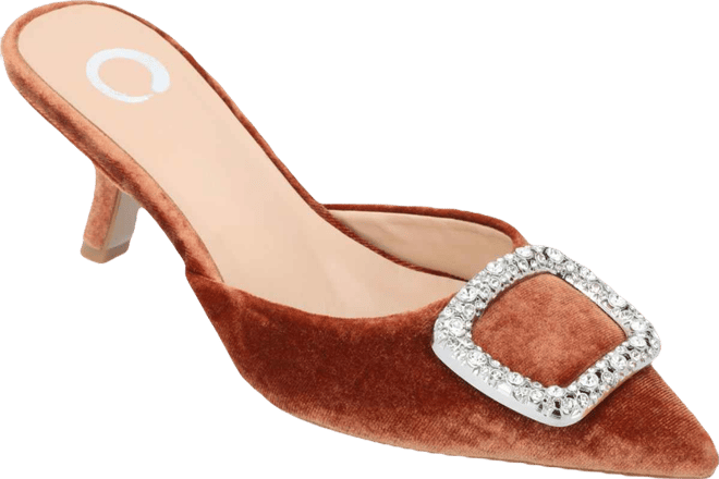 Women's Rishie Ornamented Kitten Heel Velvet Slip On Pumps