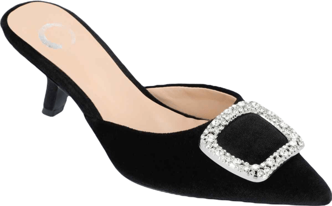 Women's Rishie Ornamented Kitten Heel Velvet Slip On Pumps