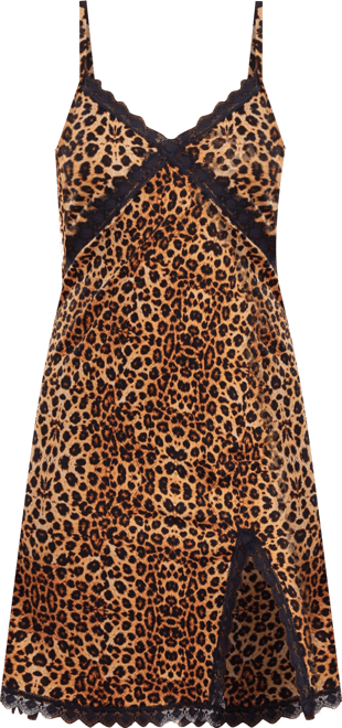 Women's Chiya Leopard Chemise with Lace Trim and Front Lace Slit