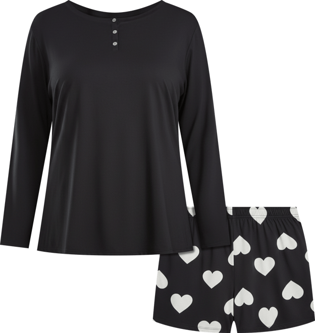 Kind Heart Plus Size Modal Henley Pajama Short Set Ultra Soft in Comfy Cozy Style, 2 Piece