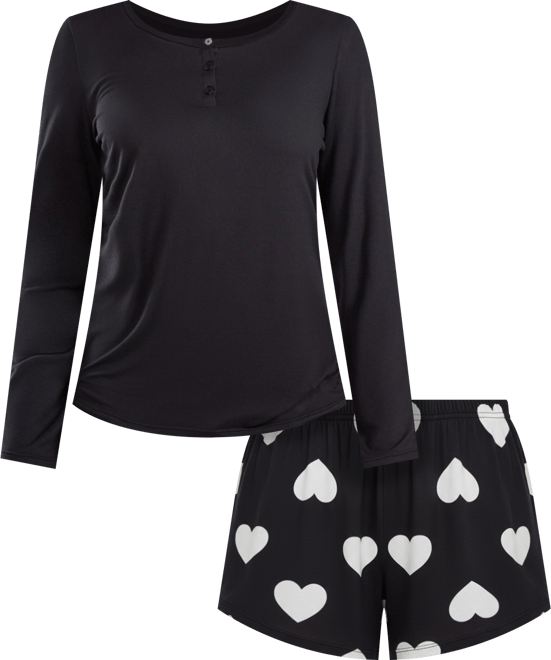Women's Kind Heart Modal Henley Pajama Short Set and Ultra Soft in Comfy Cozy Style, 2 Piece