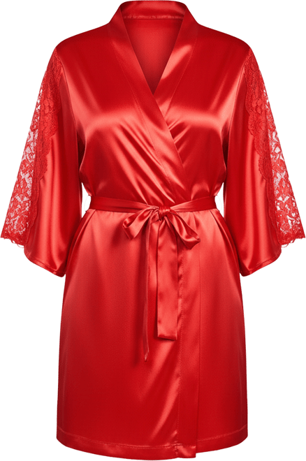 Women's Milena Satin and Lace Robe with Self Tie Sash