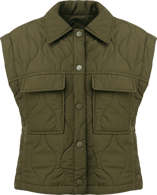 Women's Snap Front Quilted Vest with Front Pockets