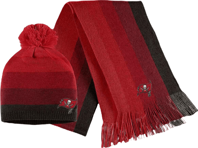 Women's  Red Tampa Bay Buccaneers Ombre Pom Knit Hat and Scarf Set