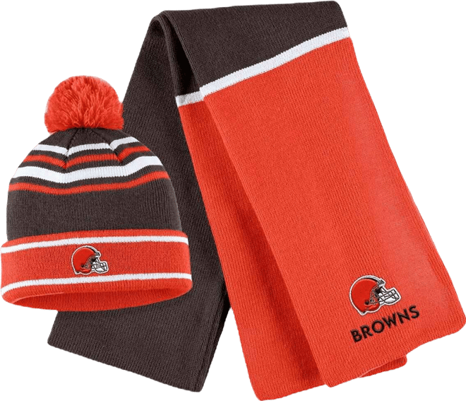 Women's  Orange Cleveland Browns Colorblock Cuffed Knit Hat with Pom and Scarf Set